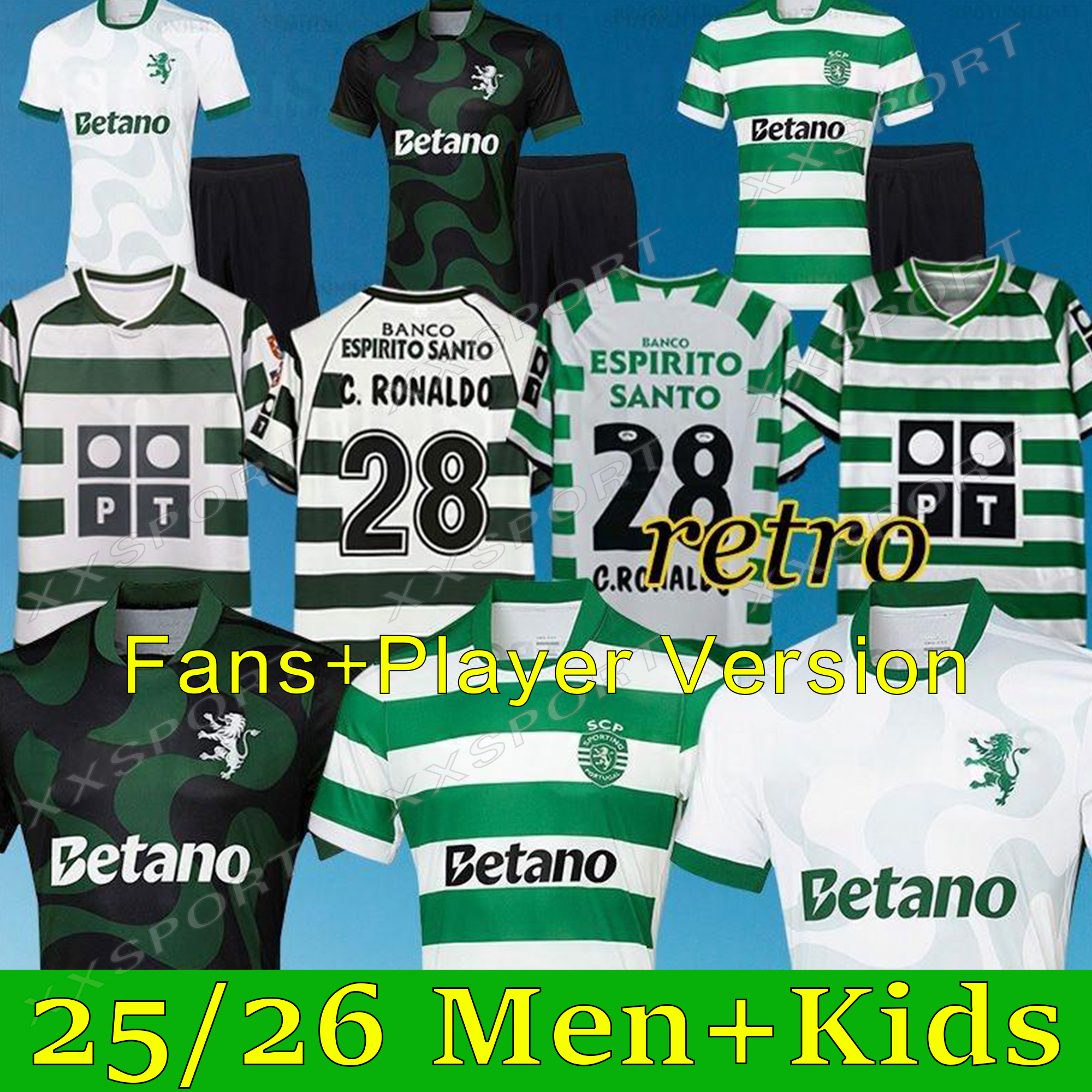 Sporting CP 25 26 Lisboa soccer jerseys ronaldo Lisbons Jovane Sarabia Vietto COATES ACUNA Stromp Men Kit Clube de football shirt 01 02 03 04 Retro CR7 kit