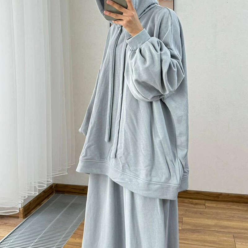 Spring New Women's Long Sleeve Hooded Loose Jacket And Skirt Casual Set B5