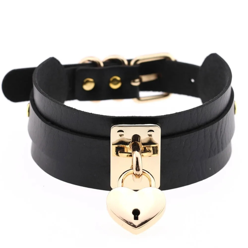 KMVEXO Gold Color Heart Choker Necklace Leather Collar Goth Maxi Harness Necklaces Women Black Gothic Chocker Punk Jewelry 250714