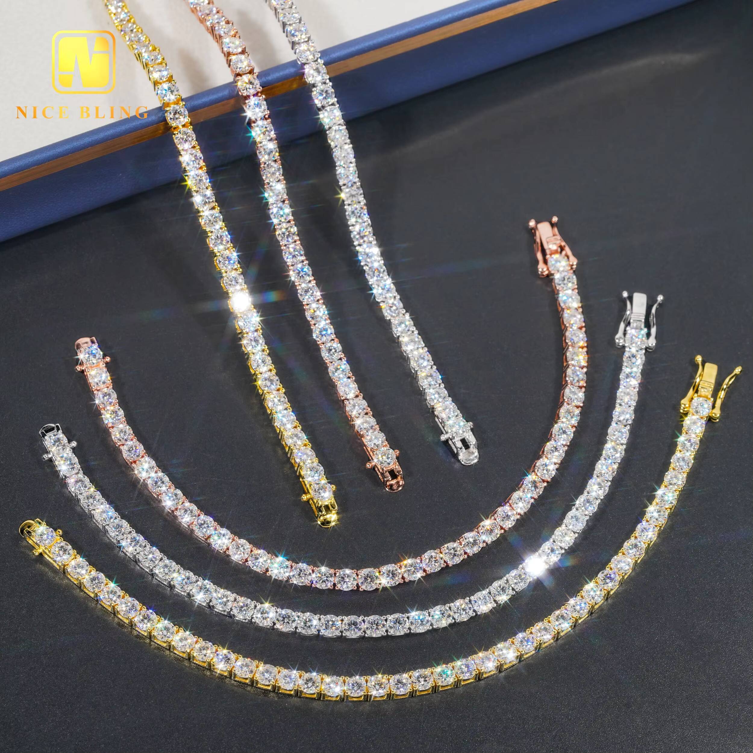 Cheap Price 3mm Moissanite Tennis Chains Hip Hop Fashion Necklace 925 Silver GRA Lab Diamond Tennis Necklace and Bracelet