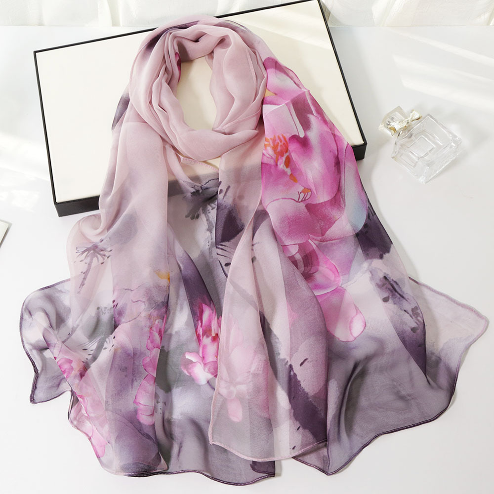 K1362 New Korean fashion thin long printed silk scarf sunscreen scarf imitation silk decorative sunscreen scarf female spring and summer