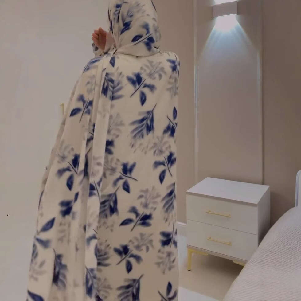 Summer Women's Long Sleeve Printed Robe Waist-Cinching Elegant Fashion Dress B5