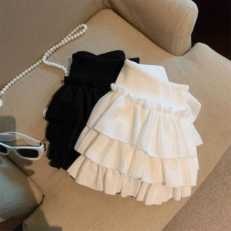 Sweet Puffy Cake Women Skirts Korean Fashion Ruched Ruffle Mini Skirt Campus Harajuku Casual Versatile Elastic Waist Solid Skirt R250728