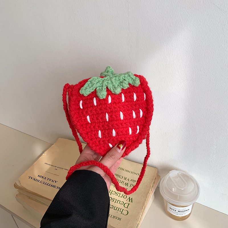 Cute strawberry crossbody bag handmade crochet bag casual mini shoulder bag designer bag women s leisure shoulder bag handbag