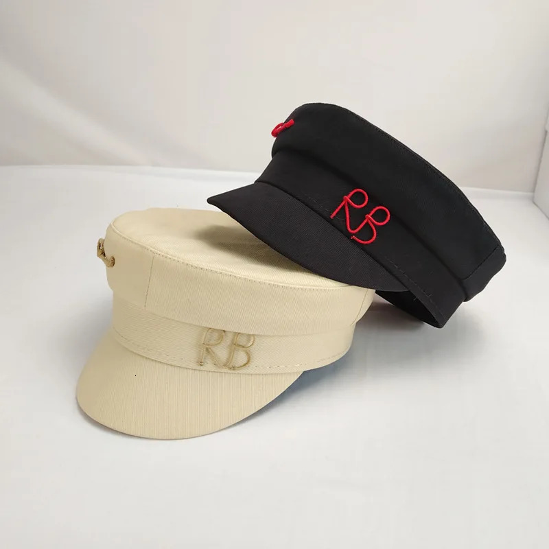 RB Letter Military Cap Spring Summer Travel sboy Caps Fashion Women Streetwear Flat Top Sailor Hat Lady Navy Hats 250714