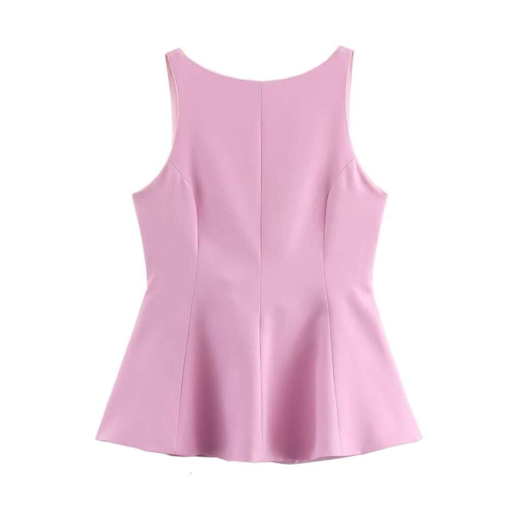 TRAFZA Spring New Bow Tie Backless Tank Sleeveless Waist Cinch Hem Style Women's Top B5