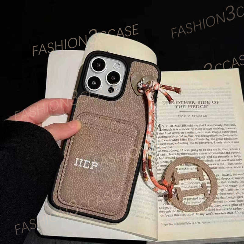 Cell Phone Cases designer phone For iPhone 16 Pro Max case 16pro 15 Plus 14 13 12 Brand Lychee Card Slot for Full Coverage Leather Texture Heart Hook Pendant Unisex SWNX