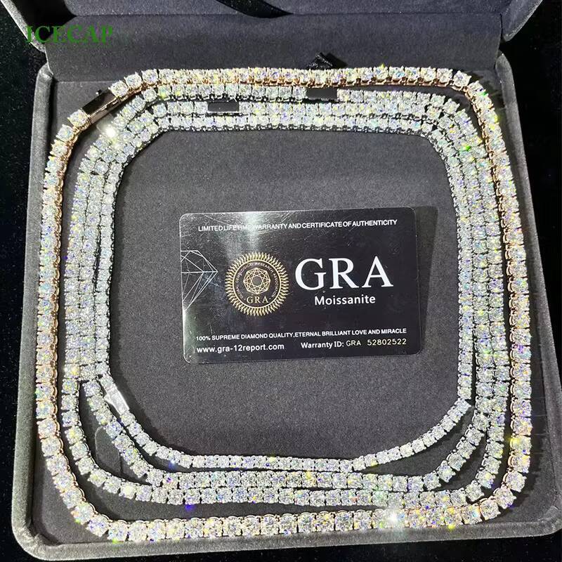 Fine Jewelry 925 Sterling Silver VVS Moissanite Iced Out Hip Hop Tennis Chain Diamond Necklace for Men Women