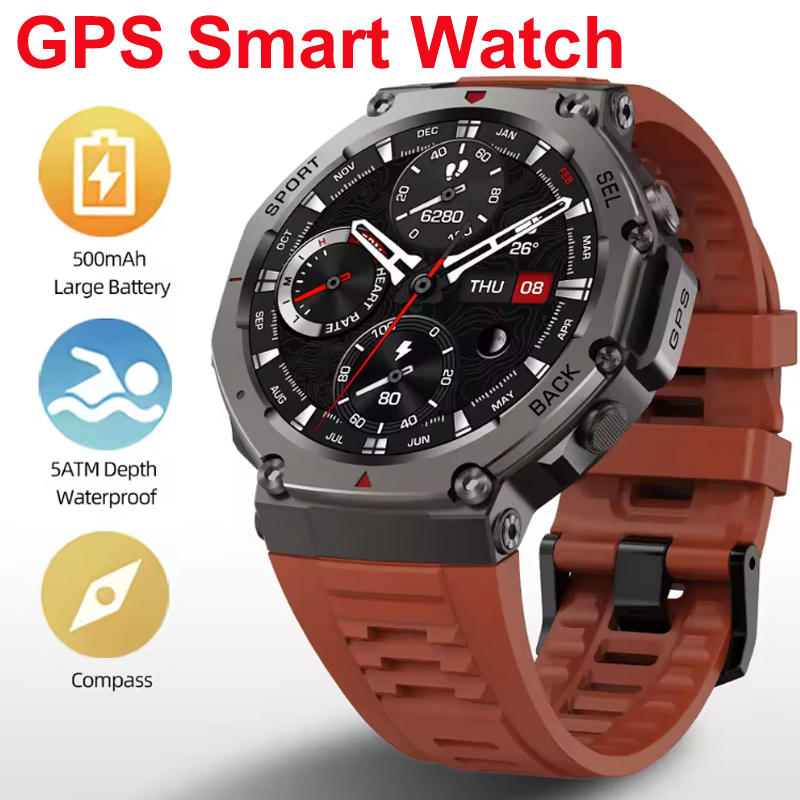 2025 DM58 Positioning System Outdoor Sports Smart Watch Amoled BT Call 50m Waterproof Heart Rate Tracker Compass-Sports Reloj Smartwatch