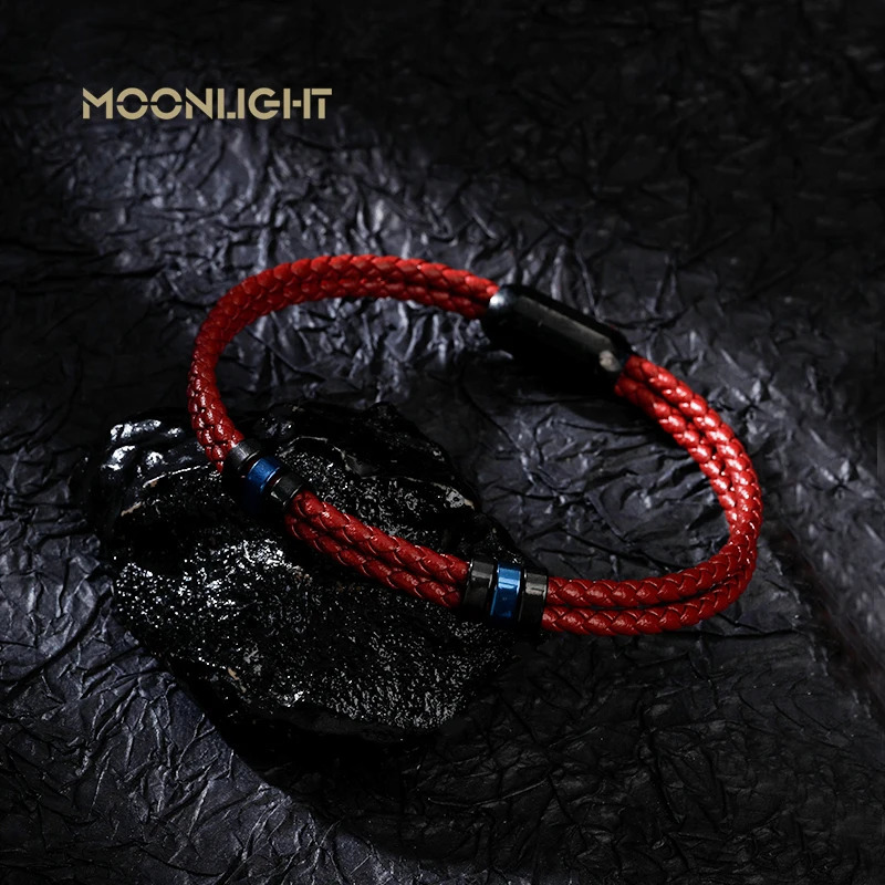 MOONLIGHT Accessories Double layer Bracelet Mens Fashion Gift Black Genuine Leather Bracelets Years Surprise Gift 250712