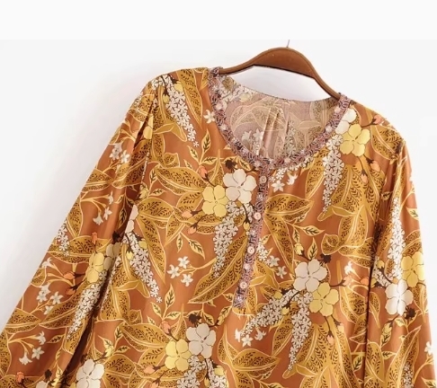 Cockcomb Cotton Bohemian Dress Women Long Sleeve Spring Autumn Beach Purple Short Floral Print Casual 210427