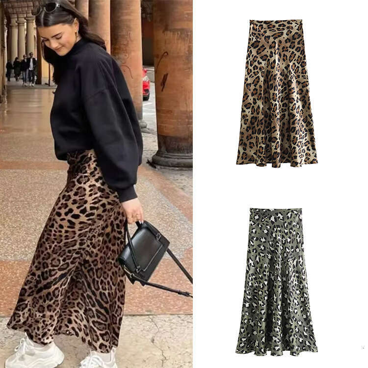 TRAFZA New Large Hem Spring Long Women's Elegant Satin High Waist Skirt B5