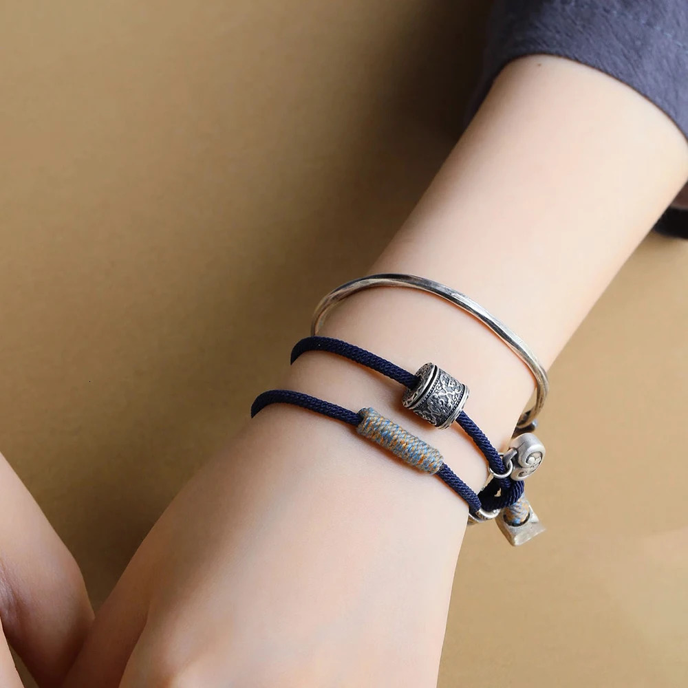 Retro Six-Word Mantra Bracelet Handmade Woven Black Hand Rope Men Women Tibetan Bracelets Peace Lucky Jewelry Gifts Drop 250712
