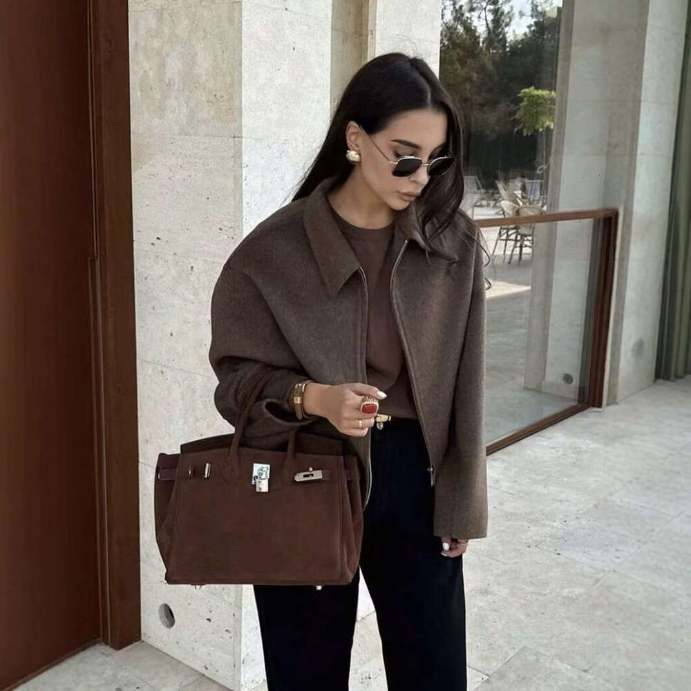 Autumn INS Fashion Three-Color Solid Wide Zipper Wool Coat For Women B5