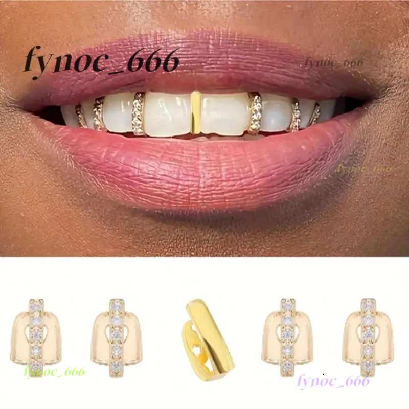 Halloween Hip Hop Braces Copper Real Gold Plated Personality Funny Punk Morganite Full Inlaid Big Gold Teeth Jewelry
