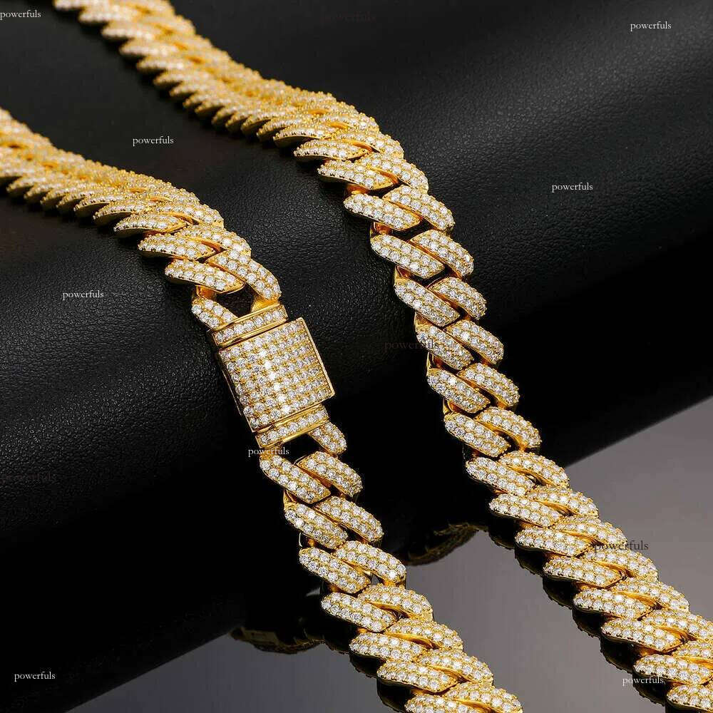 Hip Hop Jewelry 14mm Solid 14k Real Yellow Gold Vvs Moissanite Dia Iced Out Cuban Link Chain Necklace for Men