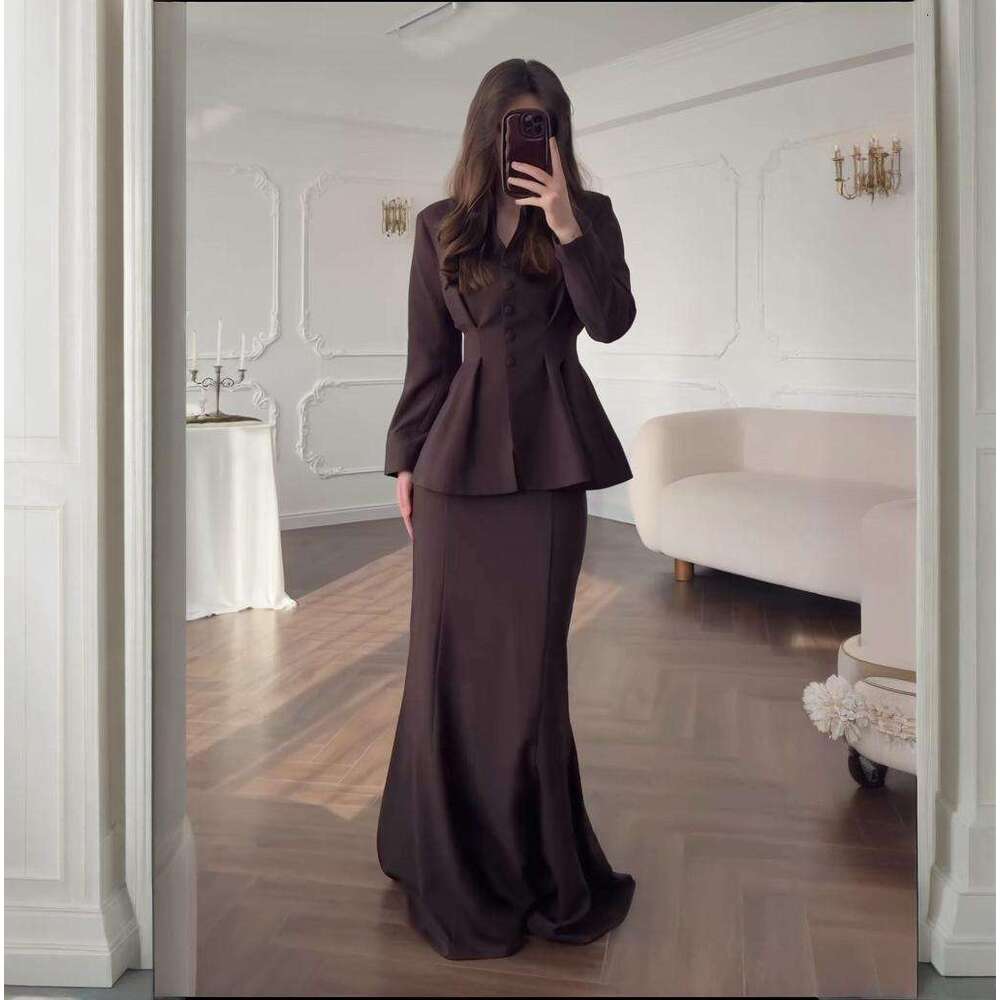 Autumn Winter New Slim Fit Elegant Cardigan Long Sleeve Loose Half Skirt Set B5