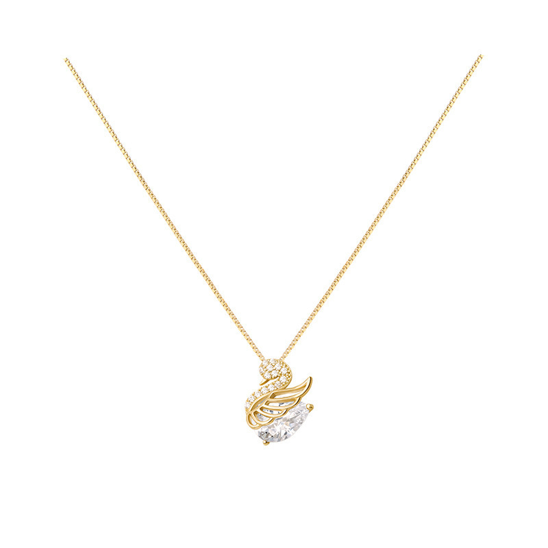 Gold - Toned Crystal - Encrusted Swan Pendant Necklace Elegant Daily And Special Occasions Gift For Her High - Quality Fashion Jewelry