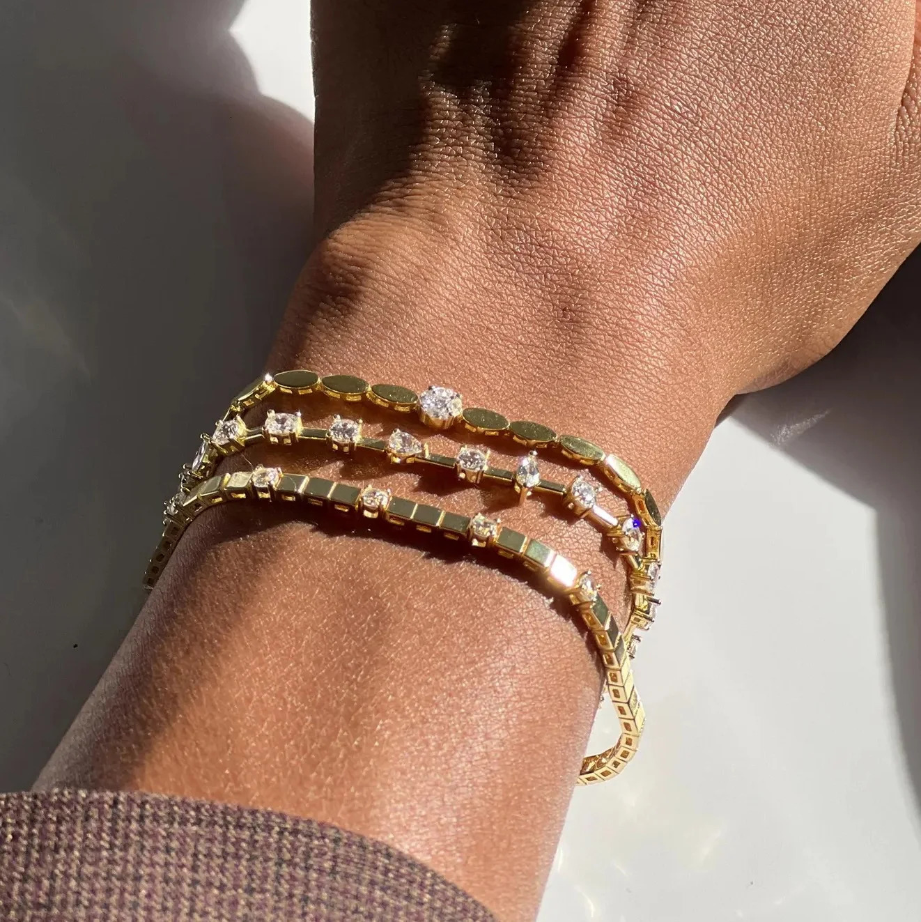 3MM Width Square Plain Beaded 5A Cubic Zirconia CZ Mix Sparking Tennis Chain Delicate Fashion Women Bracelet 250711