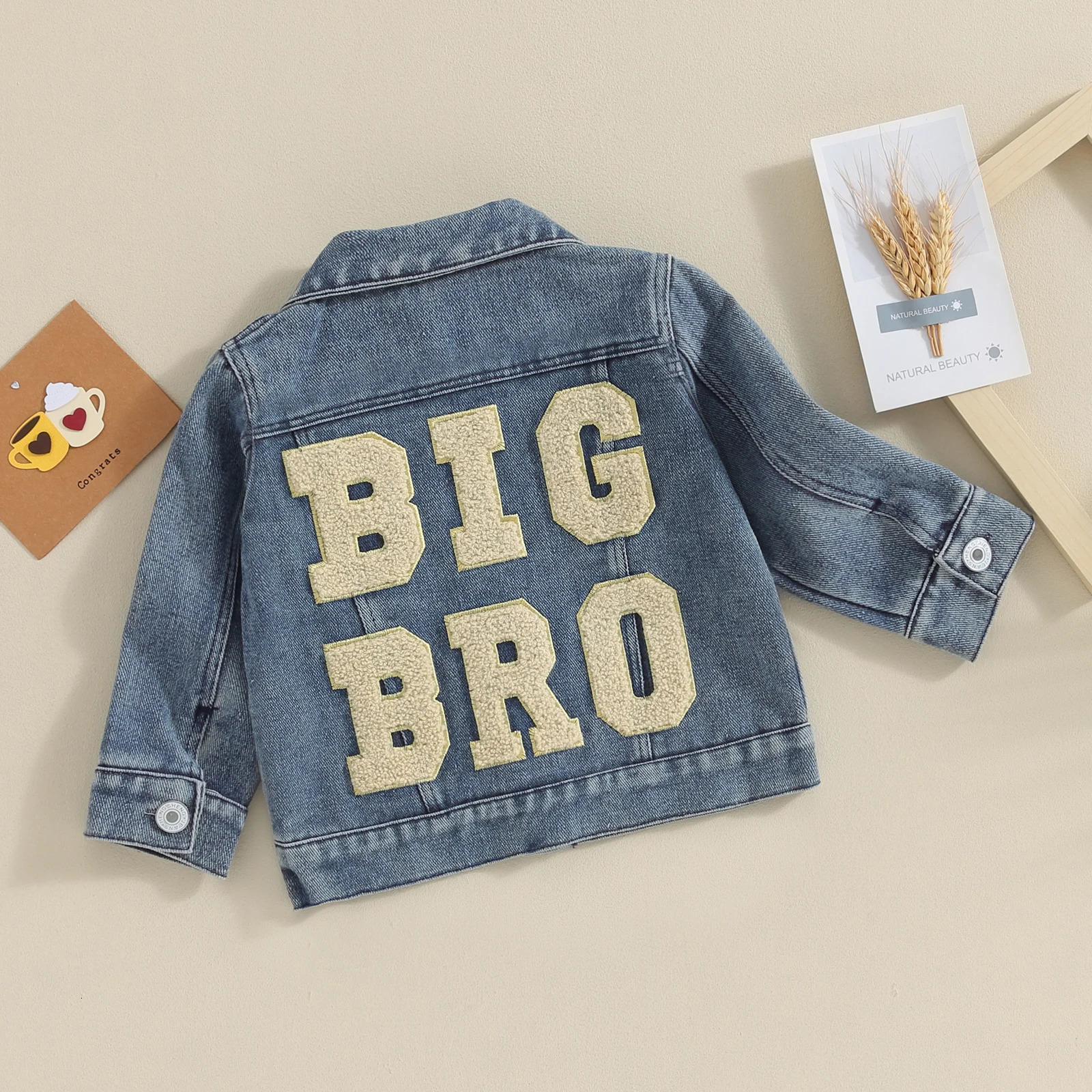 FOCUSNORM 0-5Y Toddler Kids Girls Boys Sister/Brother Denim Jacket Long Sleeve Back Letter Embroidery Single Breasted Coats 250715