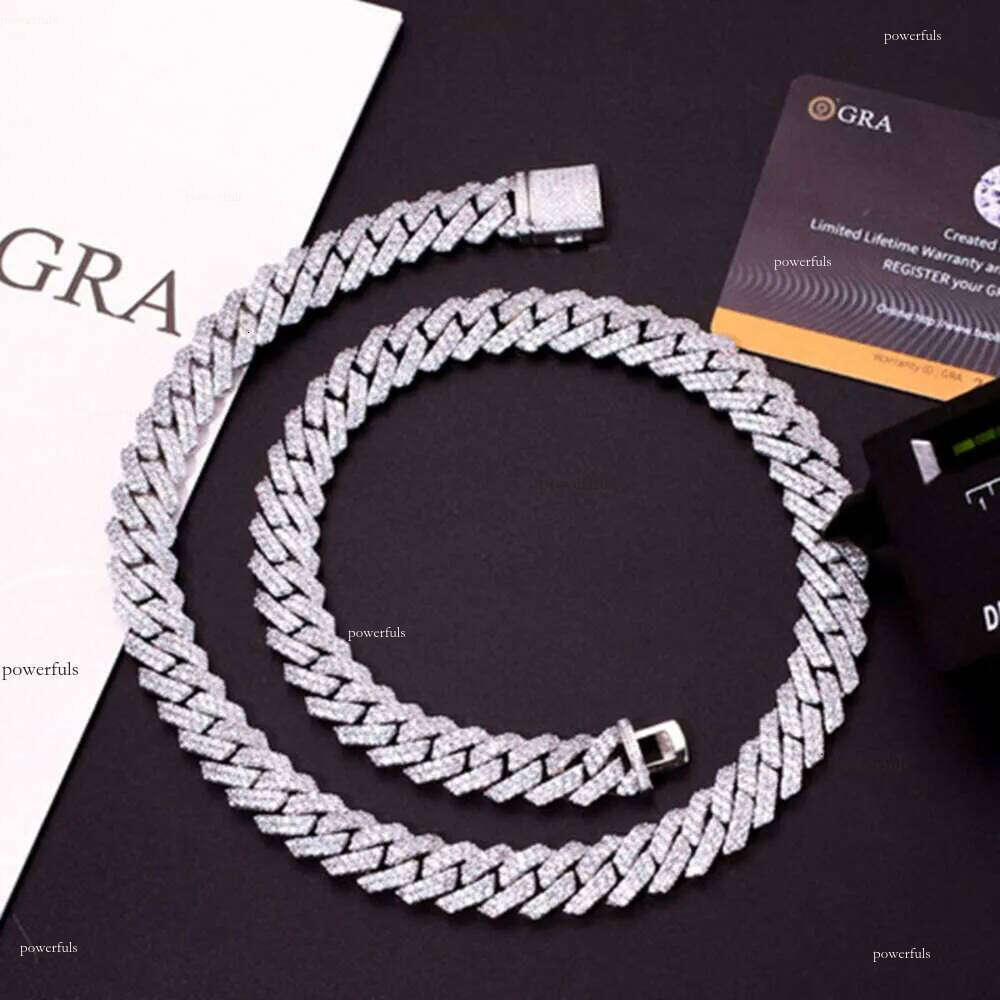 Designer Necklace Hip Hop 2 Rows Stones 14mm Sterling Sier White Gold Plated Iced VVS Dia Moissanite Cuban Link Chain Rock Jewelry Gift with Gra