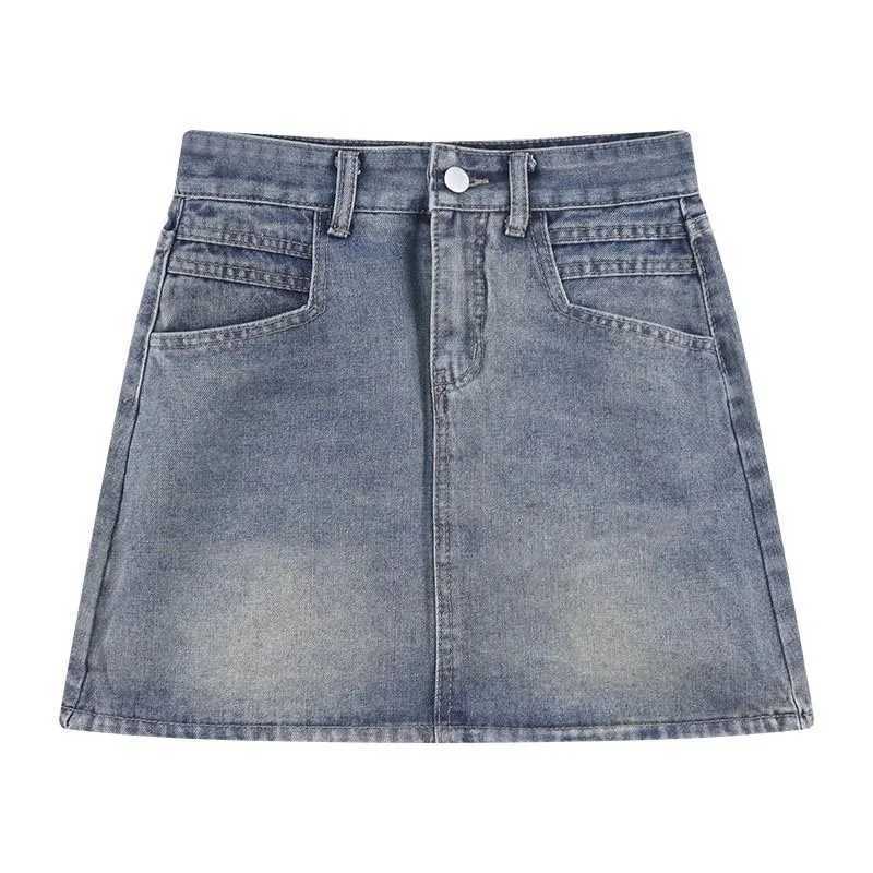 Summer New Womens Vintage Denim Skirts Korean Fashion High-Waisted Slim Mini Skirt Woman Elegant All-Match A- Line Bodycon Skirt R250715