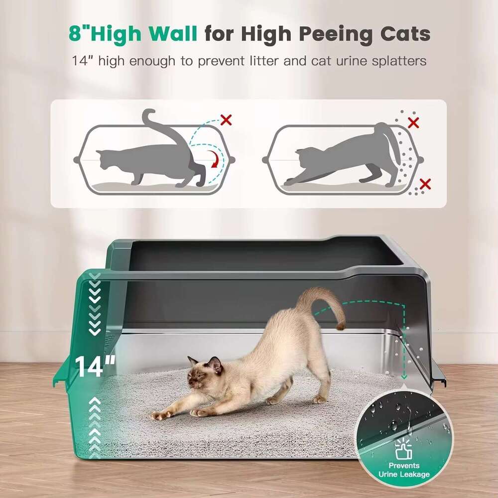 Large Top Entry Enclosed Stainless Steel Cat Litter Box with Lid and Scoop for Big Cats Odor Control