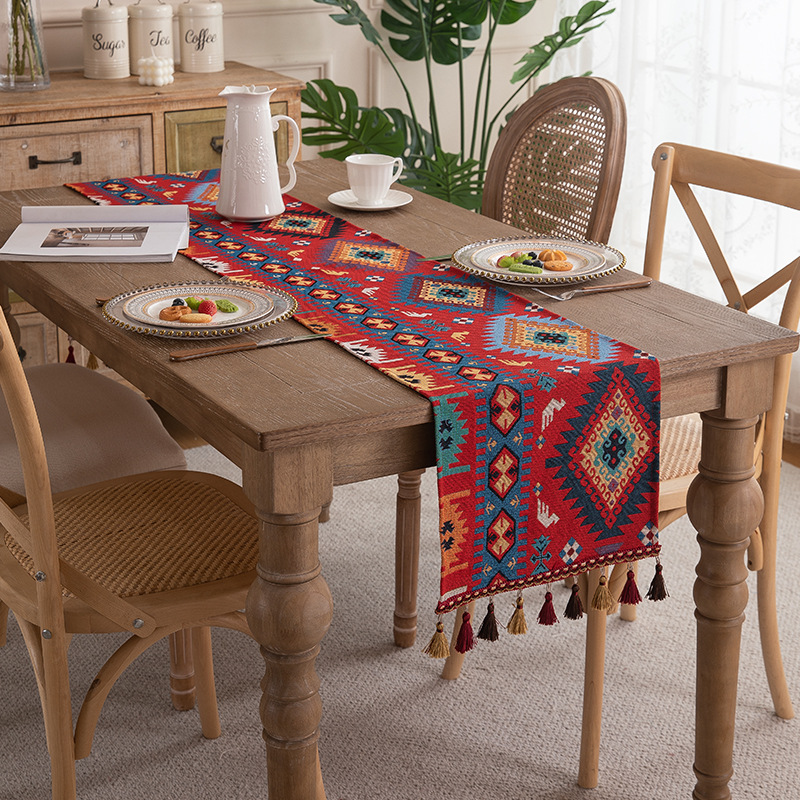 New American retro fringed table flag polyester color woven jacquard coffee table TV cabinet cover ins bedside flag