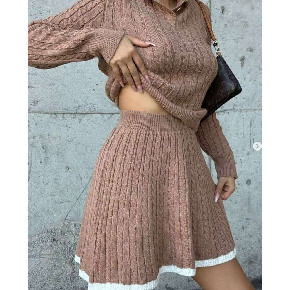 Autumn New Women's Knitted Long Sleeve Short Dress Professional Commuting Fashionable Elegant Set B5