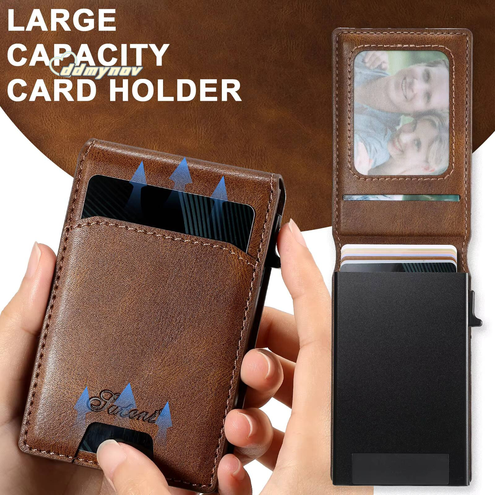 SUTENI For Men Magnetic Wallet Leather Holder Bracket Pressing Button Automatically Ejects the Card ddmynov