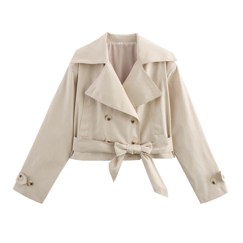 TRAFZA Fashion Versatile Belted Long Sleeve Trench Coat Jacket Top Spring Autumn New Arrival B5