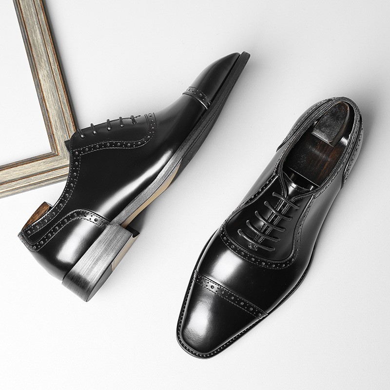 Three-joint leather shoes for men genuine leather pointed toe British style business formal wear men's shoes wedding groom shoes high-end handmad