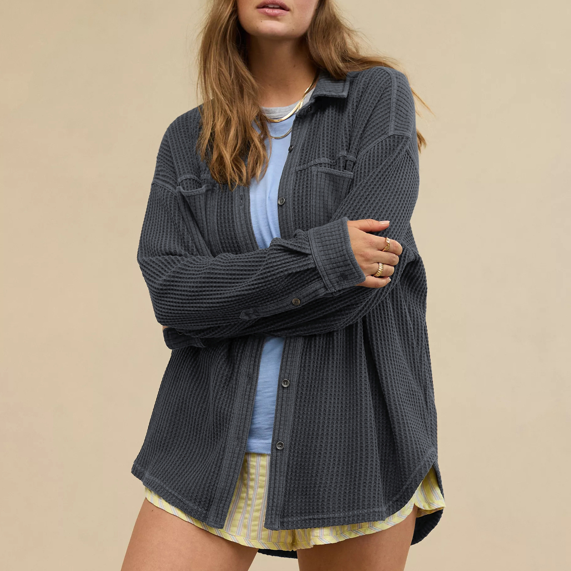 new Free shipping designer coat for women Button long sleeved warm jacket fashionable casual pocket high end cardigan