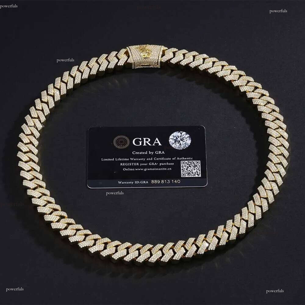 necklace moissanite chain Hip Hop Jewelry Custom VVS Lab Dia Mossinate Chain Men 14k Gold Vermeil 15mm Prong Cuban Link
