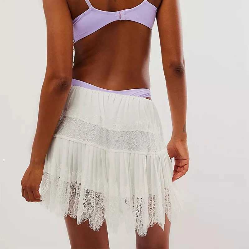 Vintage Y2K Ruffle Mini Skirt Women Lace Hem Low Rise Pleated Short Skirt Fairycore A-line Tiered Flowy Skirt Elegant Streetwear R250715