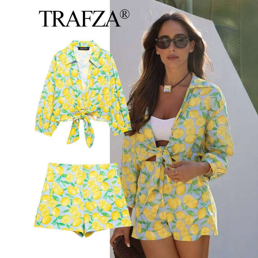 TRAFZA Women's Spring And Autumn Fashion Casual Versatile Trendy Sun Protection Printed Shirt Set B5