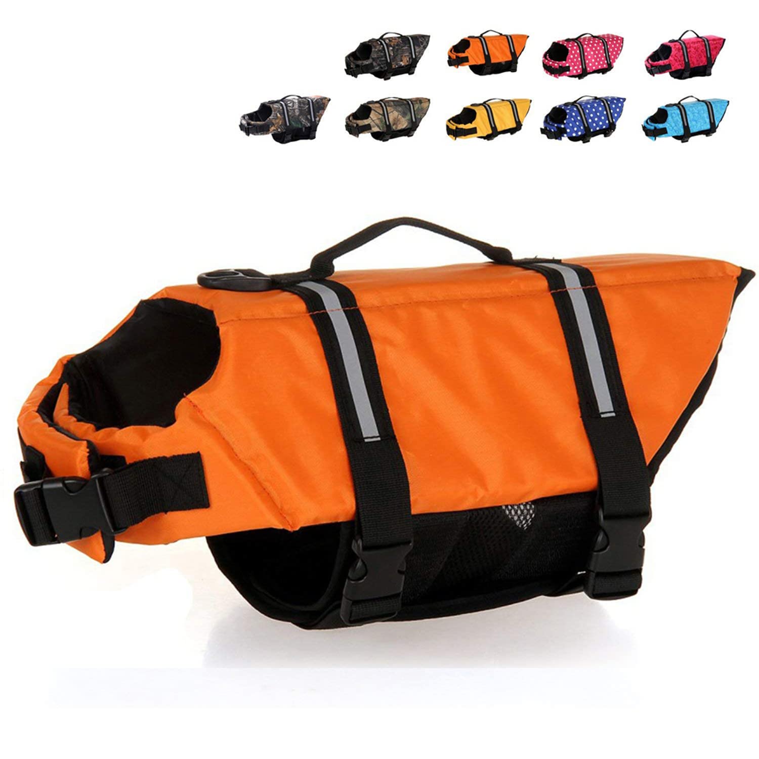Dog Life Jacket Vest Saver Safety Swimsuit Preserver Adjustable Puppy Life Jacket with Reflective Stripes Pet Swimming Vest with Handle for Swimming &