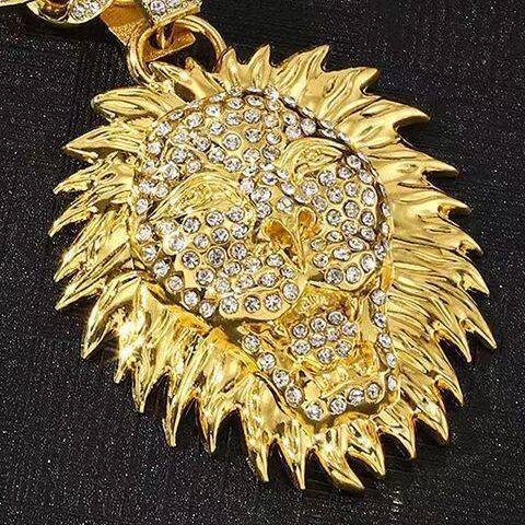 Luxury Jewelry Designer Jewelry Golden 3D Lion Head Full Diamond Necklace Hip Hop Jewelry European And American Trend One Piece Dropshipping