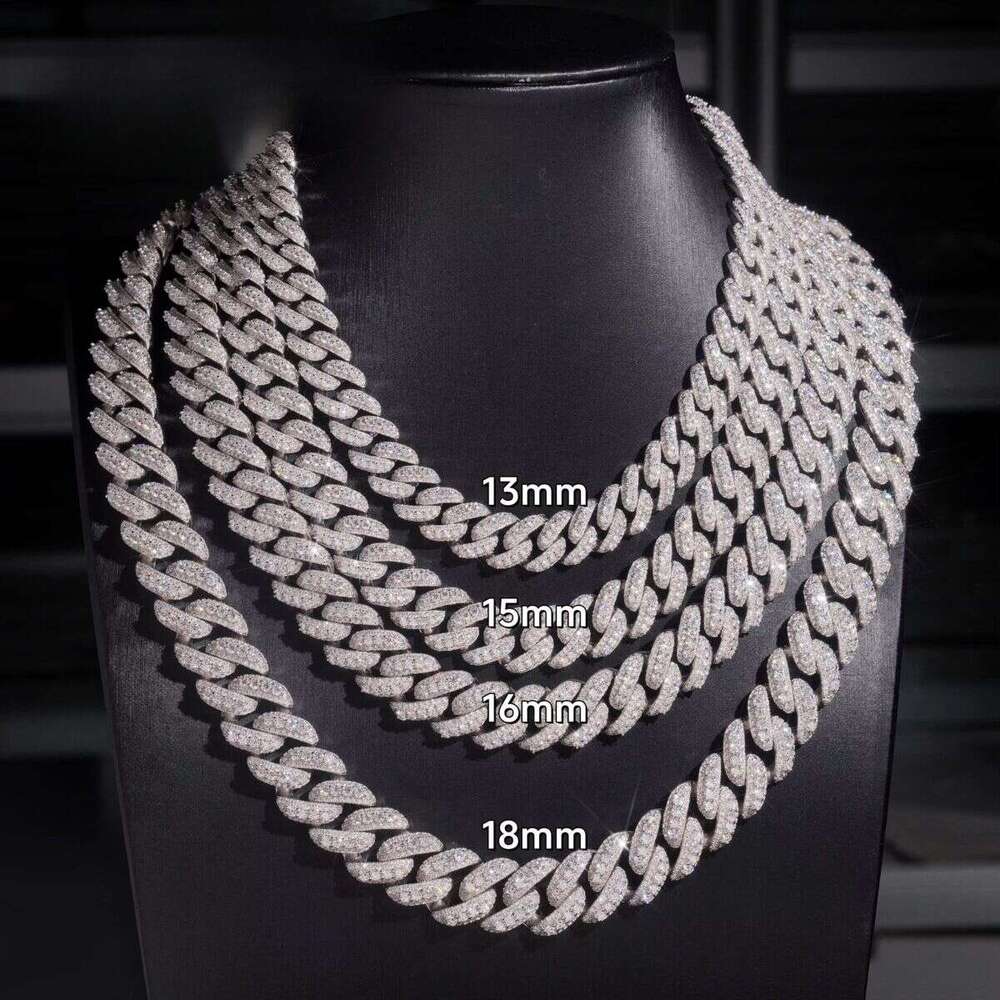 Through Tester Hip Hop Necklace 13mm 15mm 16mm 18mm Three Row Sier VVS Silicon Stone Cuban ChainDesigner necklace