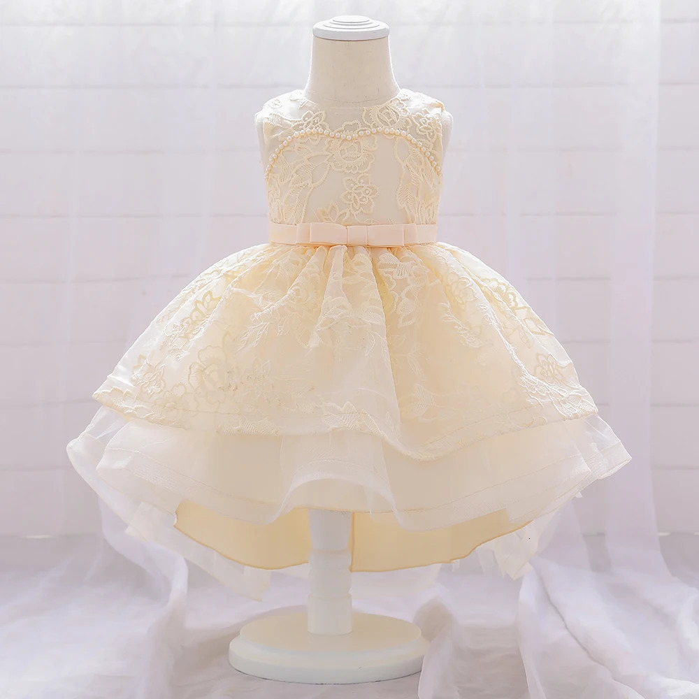 Infant Bow Bridesmaid Baptism Baby Girls Dresses White Trailing Baby Clothes Princess Tutu 1st Birthday Party Dress Wedding Gown 250715