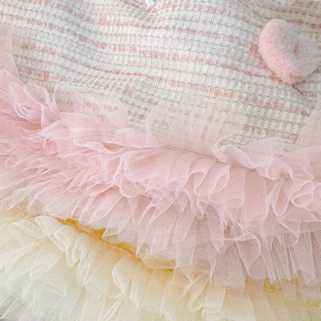Baby Girl Dress Spring And Autumn Bow And Love Pattern Knitted Plaid Long-Sleeved Baby Dresses Cute Casual Girl Kids Dress 250715