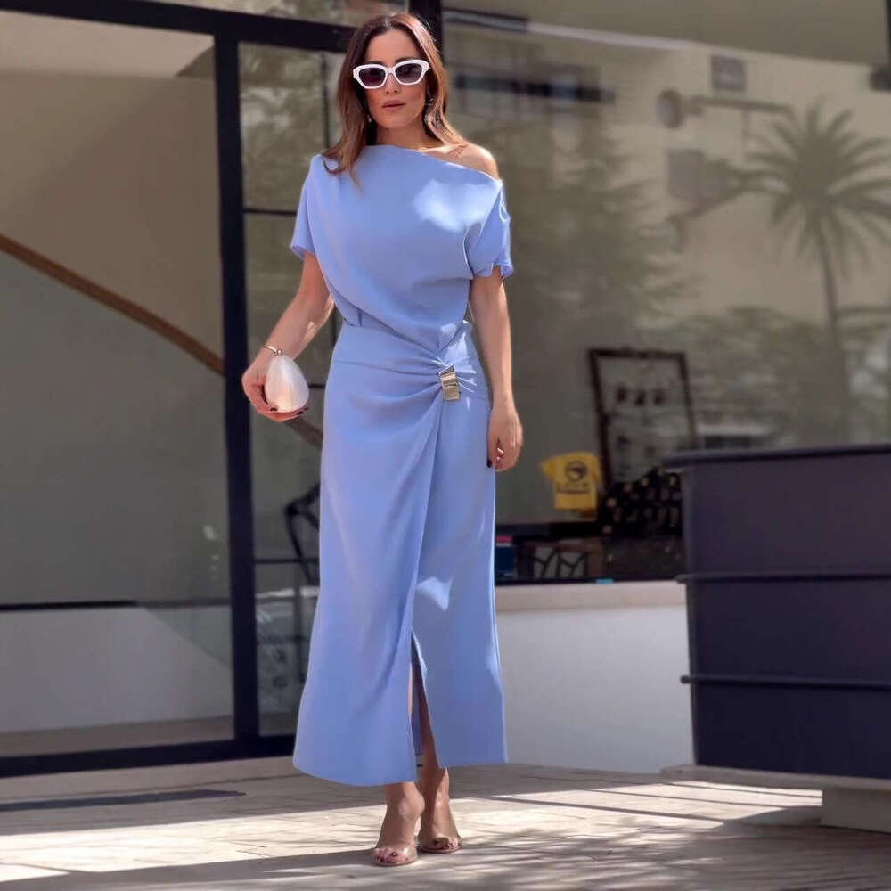 French Tea Break Niche Design High-End Light Mature Style Collarbone Exposed Waist-Cinching Long Wisteria Basket Dress For Women Summer B5