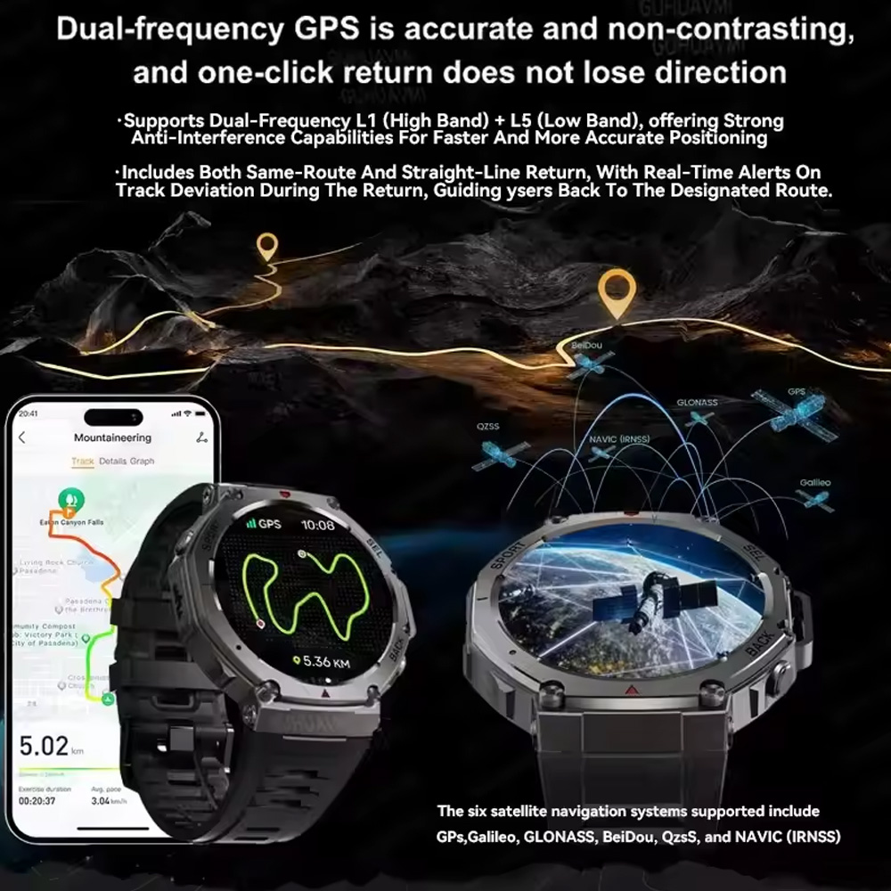 DM58 Men's 1.43inch AMOLED Screen BT Call Positioning System Compass Outdoor Tracker GPS Sports Smart Watch