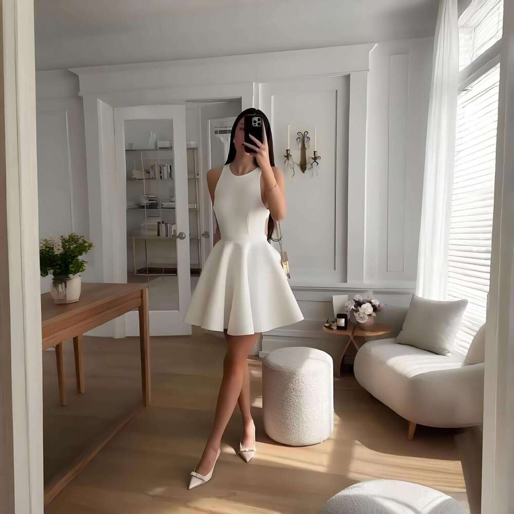 Summer New Women's Solid Color Round Neck Sleeveless Gentle Style Fashion Backless B5