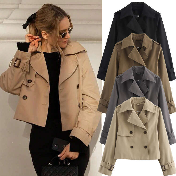 TRAFZA Spring And Autumn New Fashionable Short Double-Breasted Trench Coat For Women B5