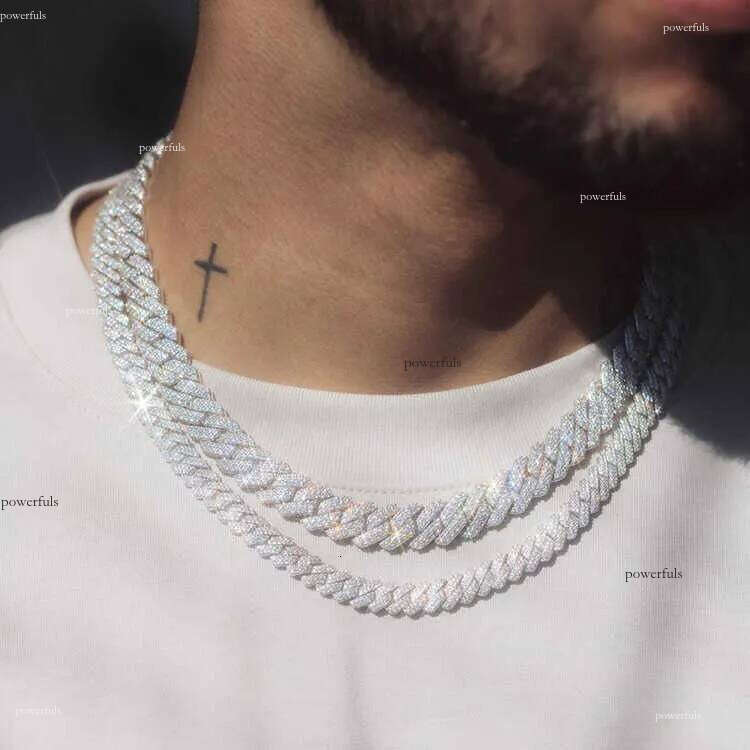 8-14mm wide GRA moissanite dia gold Sterg Sier cuban K-Chain Men's Hip hop necklace Free shipping