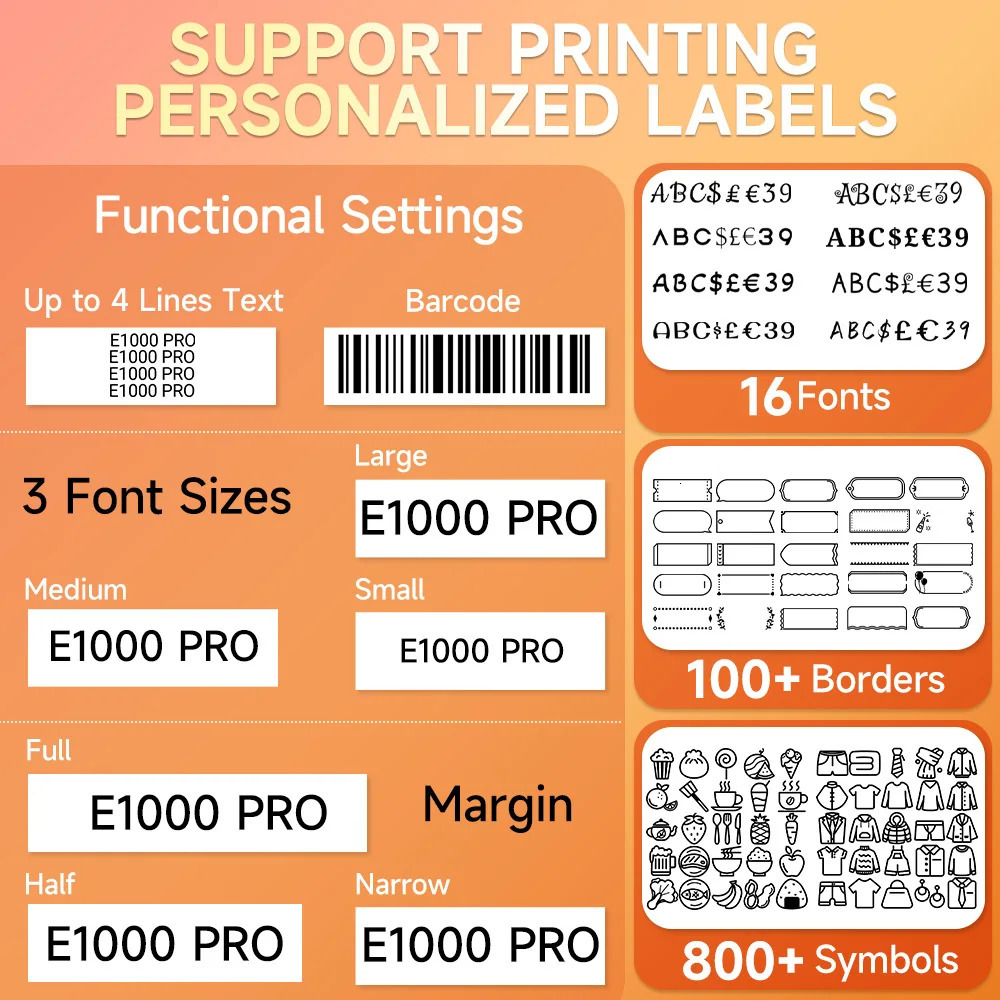 Portable Label Printer E1000 PRO Label Maker Machine with Tape USB-C for Power Multiple Font Icon for School Office Organization 250715