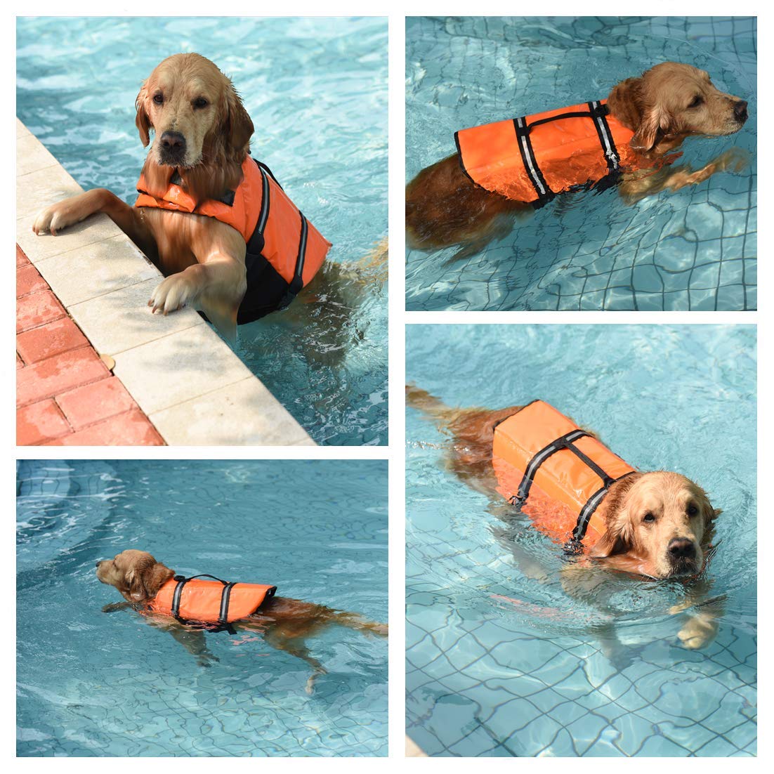 Dog Life Jacket Vest Saver Safety Swimsuit Preserver Adjustable Puppy Life Jacket with Reflective Stripes Pet Swimming Vest with Handle for Swimming &
