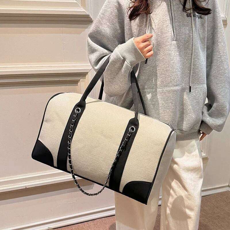 2025 New Commuter Travel Women's Large Capacity Canvas Handbags Simple Fashion Shoulder Chain Tote Bag
