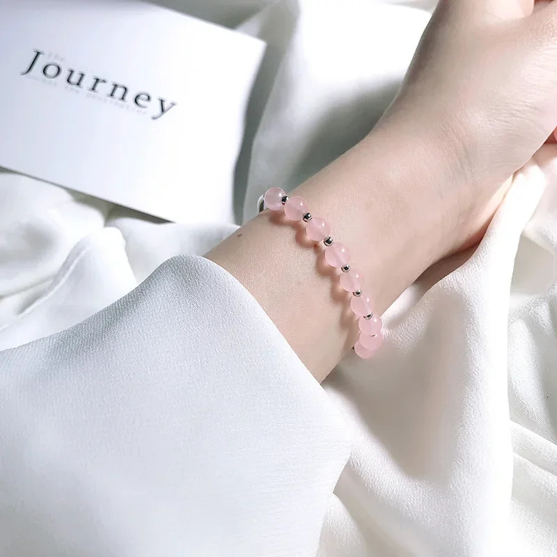 Light Pink Natural Rose Quartz 925 Sterling Silver Strand Bracelets Bangles for Women Female Fine Jewelry Accessories YBR165 250711